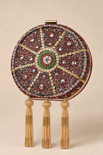 Puneet Gupta Mandala Print Round Embroidered Clutch