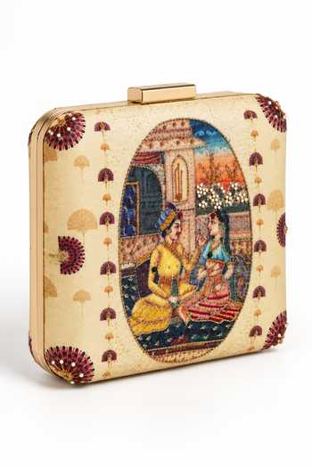 Buy Puneet Gupta Multi Color Indian Miniature Art Print Embroidered Clutch Bag Online at Aza Fashions Buy_Puneet Gupta_Multi Color Indian Miniature Art Print Embroidered Clutch Bag _Online_at_Aza_Fashions