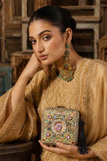 Puneet Gupta Printed Embroidered Square Clutch Bag