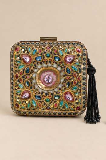 Puneet Gupta Printed Embroidered Square Clutch Bag