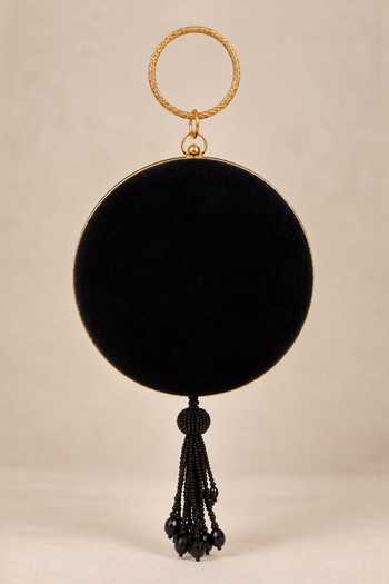 Puneet Gupta_Black Velvet Tree Of Life Zardozi Embroidered Clutch _Online_at_Aza_Fashions