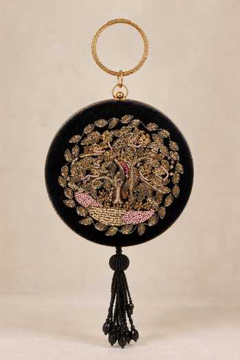Puneet Gupta Velvet Tree Of Life Zardozi Embroidered Clutch