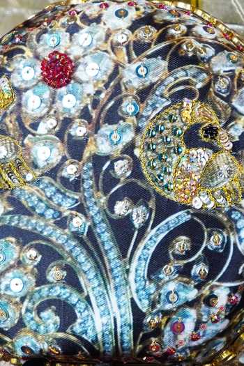 Puneet Gupta Black Jewel Peacock Print Embroidered Round Clutch at Aza Fashions Puneet Gupta_Black Jewel Peacock Print Embroidered Round Clutch _at_Aza_Fashions