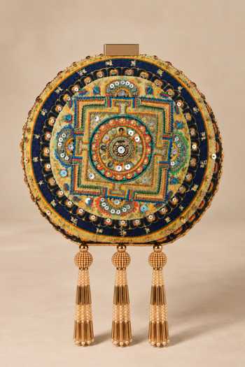 Puneet Gupta Mandala Print Round Embroidered Clutch Bag