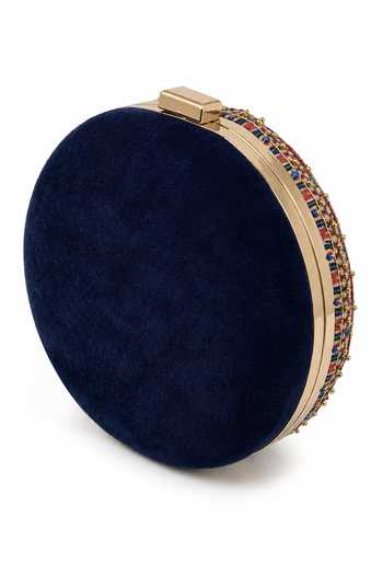 Puneet Gupta Blue Mandala Print Round Embroidered Clutch Bag Online at Aza Fashions Puneet Gupta_Blue Mandala Print Round Embroidered Clutch Bag _Online_at_Aza_Fashions