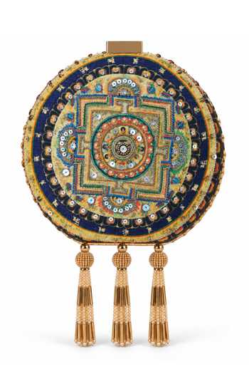 Buy Puneet Gupta Blue Mandala Print Round Embroidered Clutch Bag Online at Aza Fashions Buy_Puneet Gupta_Blue Mandala Print Round Embroidered Clutch Bag _Online_at_Aza_Fashions