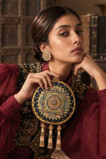 Puneet Gupta Mandala Print Round Embroidered Clutch Bag