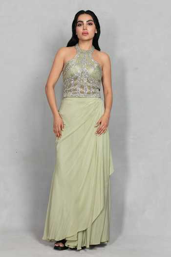 Bohame Virsa Embroidered Blouse & Draped Skirt Set