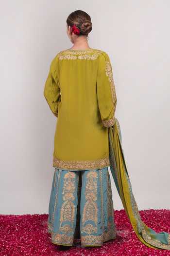 Daljit Sudan Double Colour Embroidered Kurta & Sharara Set 