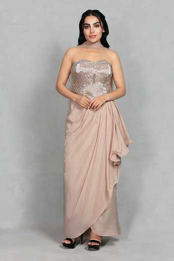 Bohame Shahzadi Embroidered Corset Draped Skirt Set