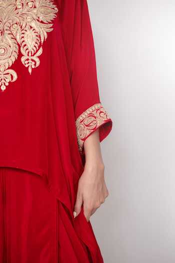 Buy Daljit Sudan Red Crepe V-neck Embroidered Kaftan And Draped Skirt Set Online at Aza Fashions Buy_Daljit Sudan_Red Crepe V-neck Embroidered Kaftan And Draped Skirt Set _Online_at_Aza_Fashions