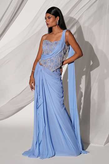 Kiyohra Cora Draped Georgette Blouse & Saree Skirt Set 