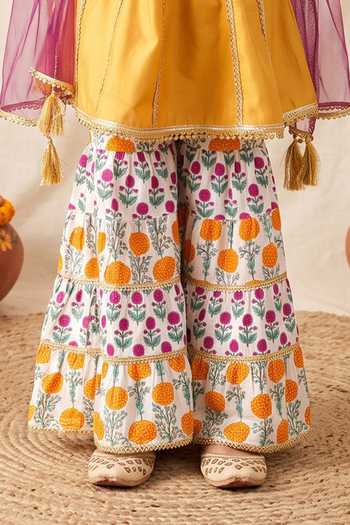 Buy Petite Pomme Yellow Rayon, Cotton, Net Embroidered Kurta Set Online at Aza Fashions Buy_Petite Pomme_Yellow Rayon, Cotton, Net Embroidered Kurta Set _Online_at_Aza_Fashions