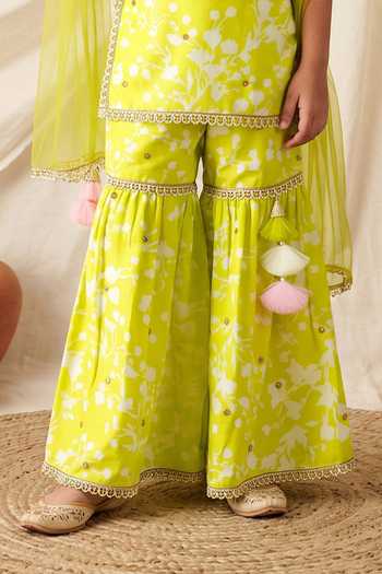Petite Pomme Green Rayon, Net Printed Kurta Sharara Set Online at Aza Fashions Petite Pomme_Green Rayon, Net Printed Kurta Sharara Set _Online_at_Aza_Fashions