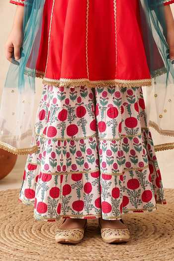 Buy Petite Pomme Red Rayon, Cotton, Net Printed Kurta Set Online at Aza Fashions Buy_Petite Pomme_Red Rayon, Cotton, Net Printed Kurta Set _Online_at_Aza_Fashions