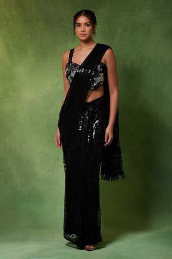 Soniya G Siyah Chand Metallic Pre-Draped Saree With Blouse 