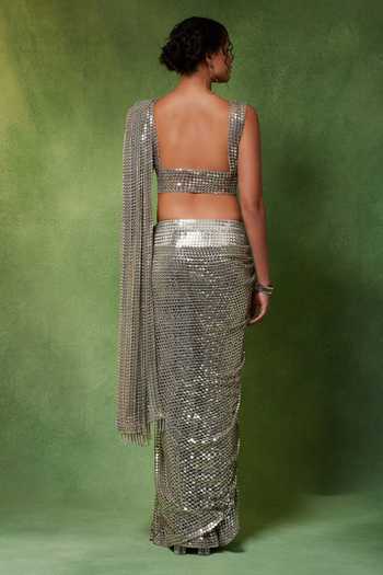 Soniya G Moonstone Pre-Draped Saree With Blouse 