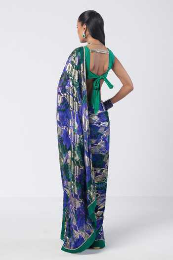 Rishi And Vibhuti Rimi Printed Saree With Back Tie Blouse 