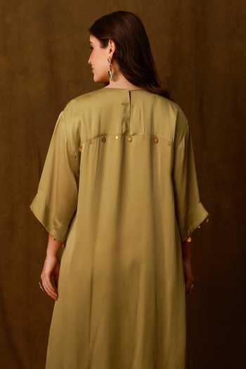 Buy Afriya Green Organza, Satin, Chanderi Silk Placement Embroidered Kaftan And Pant Set Buy_Afriya_Green Organza, Satin, Chanderi Silk Placement Embroidered Kaftan And Pant Set