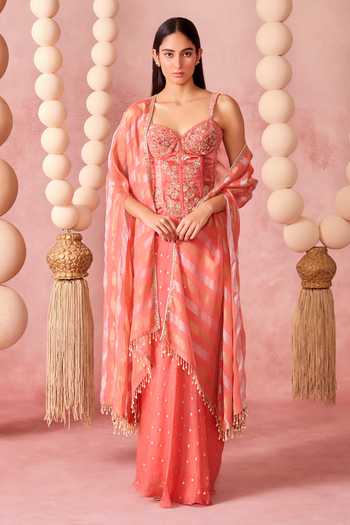Chamee & Palak Roop Embroidered Cape Draped Skirt Set 