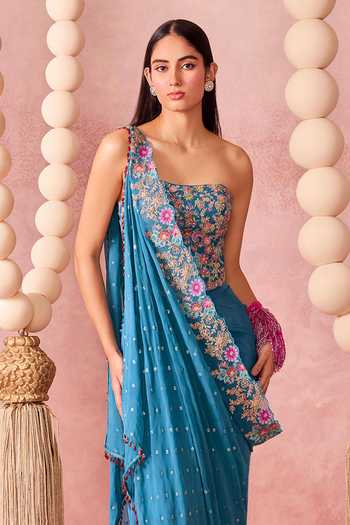 Buy Chamee & Palak Blue Silk, Organza, Crepe Embroidery, Pearls, Zari Itra Corset Skirt Set Online at Aza Fashions Buy_Chamee & Palak_Blue Silk, Organza, Crepe Embroidery, Pearls, Zari Itra Corset Skirt Set _Online_at_Aza_Fashions
