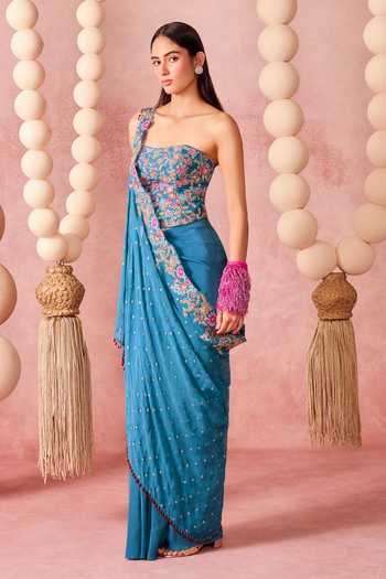 Shop Chamee & Palak Blue Silk, Organza, Crepe Embroidery, Pearls, Zari Itra Corset Skirt Set Online at Aza Fashions Shop_Chamee & Palak_Blue Silk, Organza, Crepe Embroidery, Pearls, Zari Itra Corset Skirt Set _Online_at_Aza_Fashions