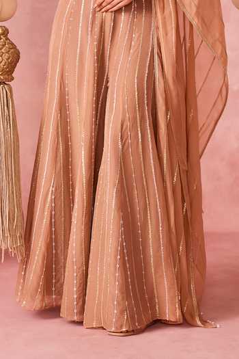 Buy_Chamee & Palak_Brown Silk, Organza, Brocade Sequins, Beads Rooh Embroidered Corset Palazzo Set _Online_at_Aza_Fashions