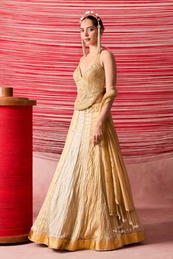 Buy Chamee & Palak Gold Tissue, Silk Organza Sequins, Beads Jugnu Embroidered Corset Lehenga Set Online at Aza Fashions Buy_Chamee & Palak_Gold Tissue, Silk Organza Sequins, Beads Jugnu Embroidered Corset Lehenga Set _Online_at_Aza_Fashions