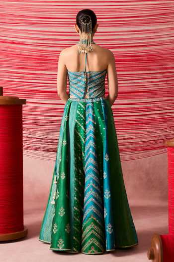 Chamee & Palak Tarang Blue Embroidered Corset Lehenga Set 