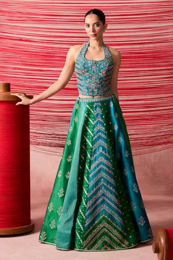 Chamee & Palak Blue Silk, Organza, Tissue, Dupion Embroidery, Zari, Tarang Corset Lehenga Set Online at Aza Fashions Chamee & Palak_Blue Silk, Organza, Tissue, Dupion Embroidery, Zari, Tarang Corset Lehenga Set _Online_at_Aza_Fashions