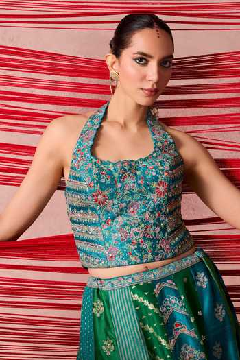 Buy Chamee & Palak Blue Silk, Organza, Tissue, Dupion Embroidery, Zari, Tarang Corset Lehenga Set Online at Aza Fashions Buy_Chamee & Palak_Blue Silk, Organza, Tissue, Dupion Embroidery, Zari, Tarang Corset Lehenga Set _Online_at_Aza_Fashions