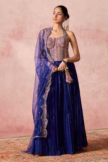 Chamee & Palak Inayat Blue Embroidered Corset Lehenga Set 