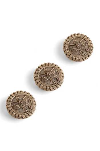 Shop_Cosa Nostraa_Gold Trinetra Devi Button Covers - Set Of 3 _Online_at_Aza_Fashions