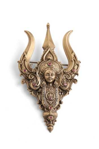 Shop_Cosa Nostraa_Gold Durga Shakti Trishul Brooch _Online_at_Aza_Fashions