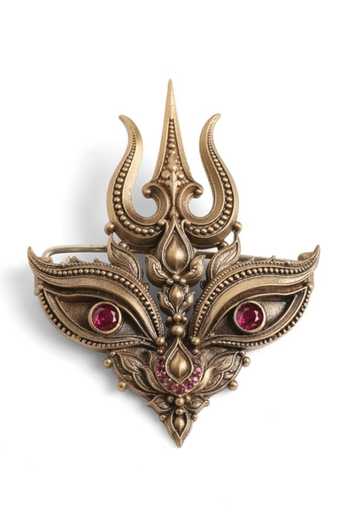 Cosa Nostraa_Gold Raudramukhi Trishul Brooch _at_Aza_Fashions