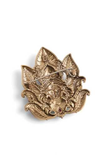 Cosa Nostraa_Gold Durga Kamal Brooch _at_Aza_Fashions