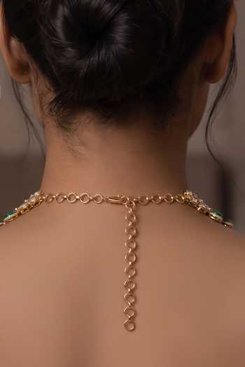 Shop_Joules By Radhika_Gold Plated Sarevika Embellished Pendant Necklace Set _Online_at_Aza_Fashions