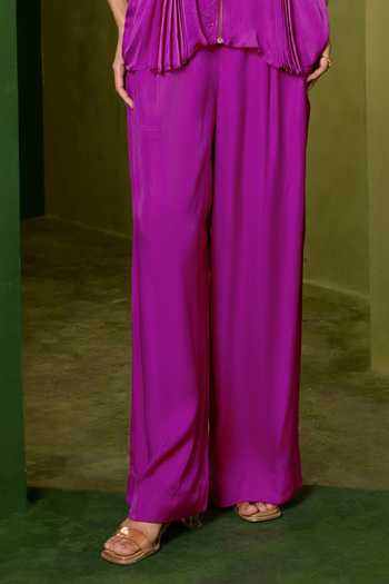 Omana By Ranjana Bothra_Pink Silk , Round Neck Isla Zipper Top And Trouser Set _Online_at_Aza_Fashions