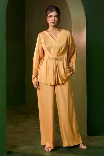 Omana By Ranjana Bothra Ivy Gold Top & Trouser Set 