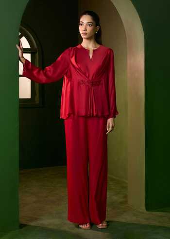 Omana By Ranjana Bothra Ivy Waist Embellished Top & Trouser Set 