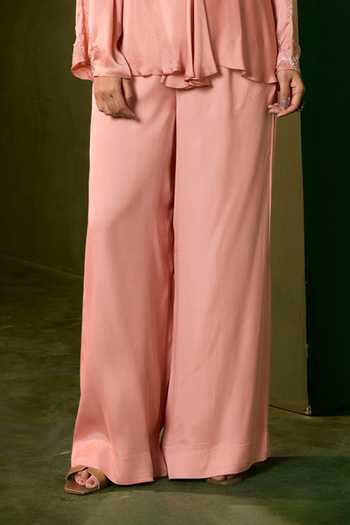 Omana By Ranjana Bothra_Silk , Split V-neck Ivy Placement Embellished Top And Trouser Set _Online_at_Aza_Fashions