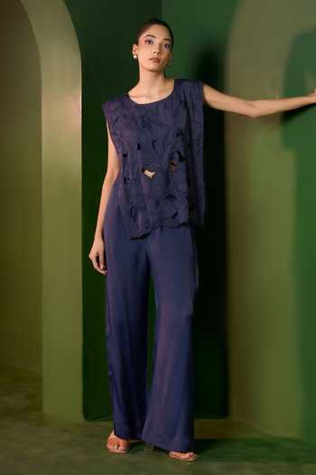 Omana By Ranjana Bothra Arabella Floral Cutwork Top & Trouser Set 