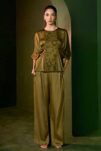 Omana By Ranjana Bothra Isla Applique Embroidered Top & Trouser Set 