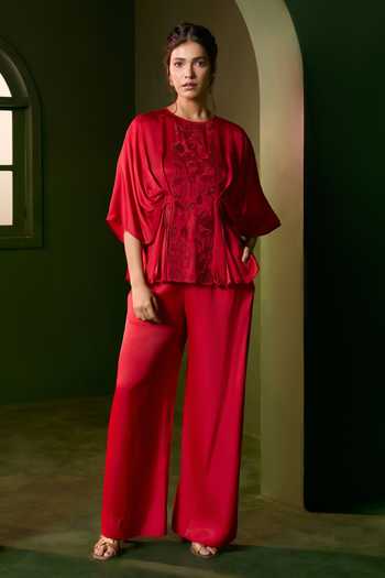 Omana By Ranjana Bothra Isla Floral Embroidered Top & Trouser Set 