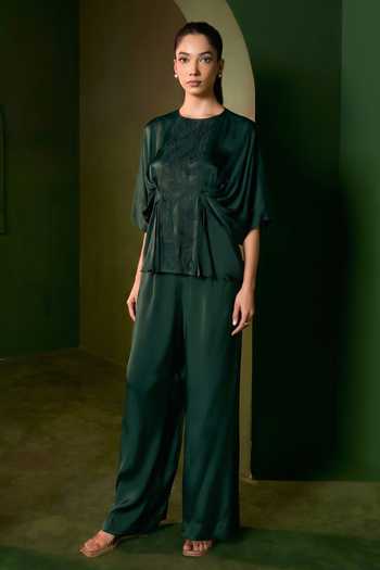 Omana By Ranjana Bothra Isla Floral Applique Work Top & Trouser Set 