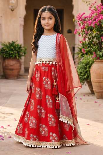 Petite Pomme Cotton Printed Flared Lehenga Set