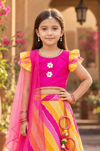 Petite Pomme Multi Color Kota Doria, Taffeta, Silk, Net Striped Lehenga Set Online at Aza Fashions Petite Pomme_Multi Color Kota Doria, Taffeta, Silk, Net Striped Lehenga Set _Online_at_Aza_Fashions