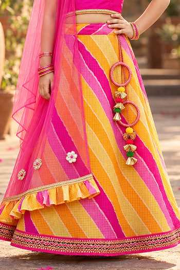 Buy Petite Pomme Multi Color Kota Doria, Taffeta, Silk, Net Striped Lehenga Set Online at Aza Fashions Buy_Petite Pomme_Multi Color Kota Doria, Taffeta, Silk, Net Striped Lehenga Set _Online_at_Aza_Fashions