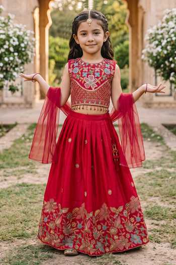 Petite Pomme Floral Embroidered Lehenga Set