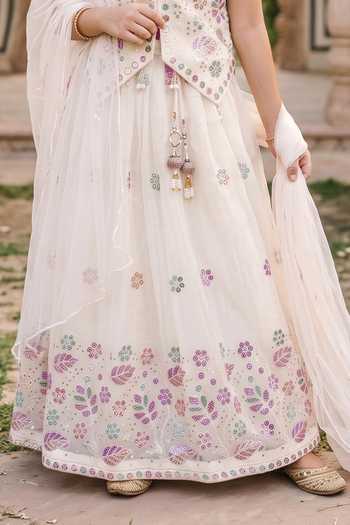 Buy Petite Pomme White Silk Embroidered Sleeveless Blouse Lehenga Set Online at Aza Fashions Buy_Petite Pomme_White Silk Embroidered Sleeveless Blouse Lehenga Set _Online_at_Aza_Fashions